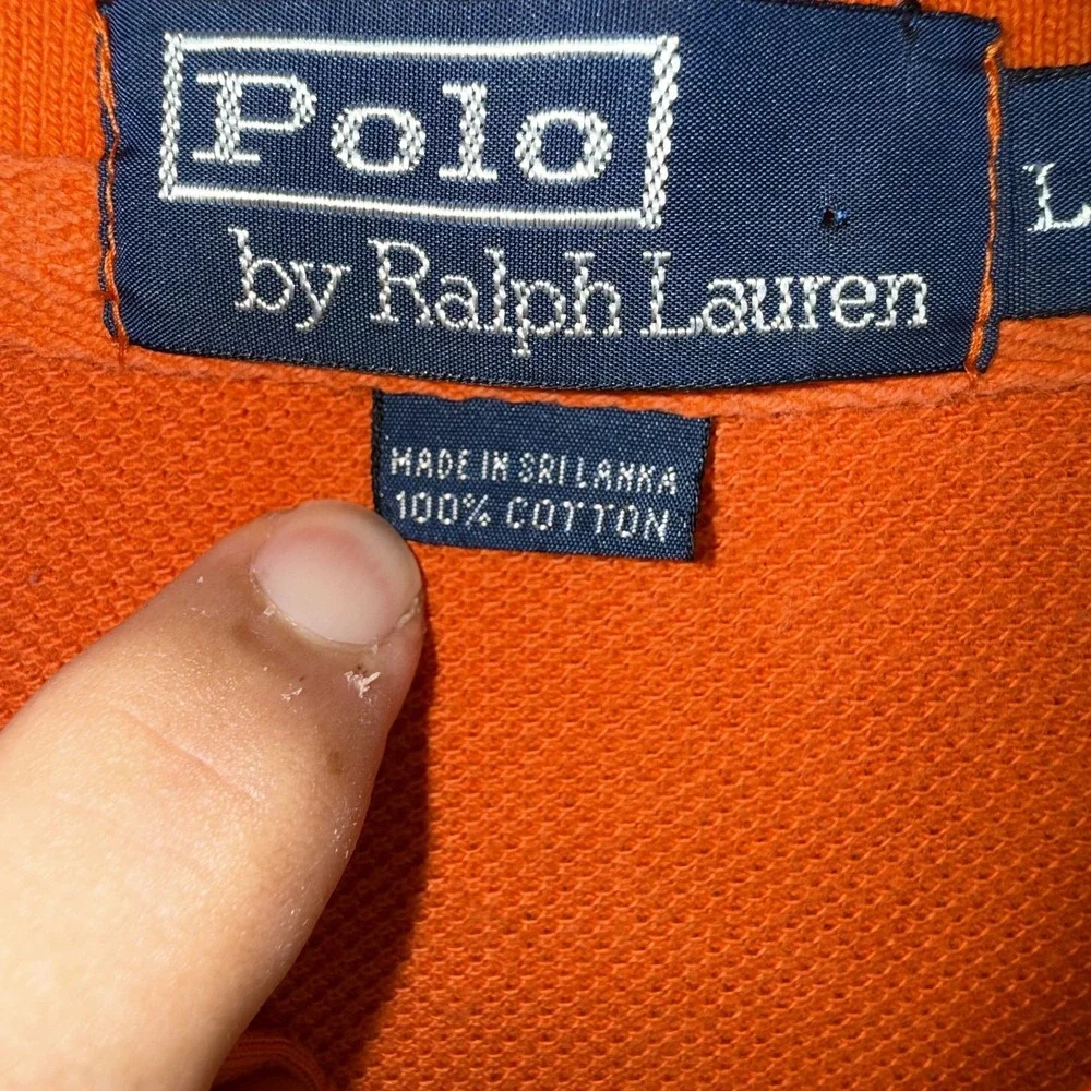 Polo Ralph Lauren Mens L Orange Navy Stripe Pima Mesh Big Pony Polo Shirt